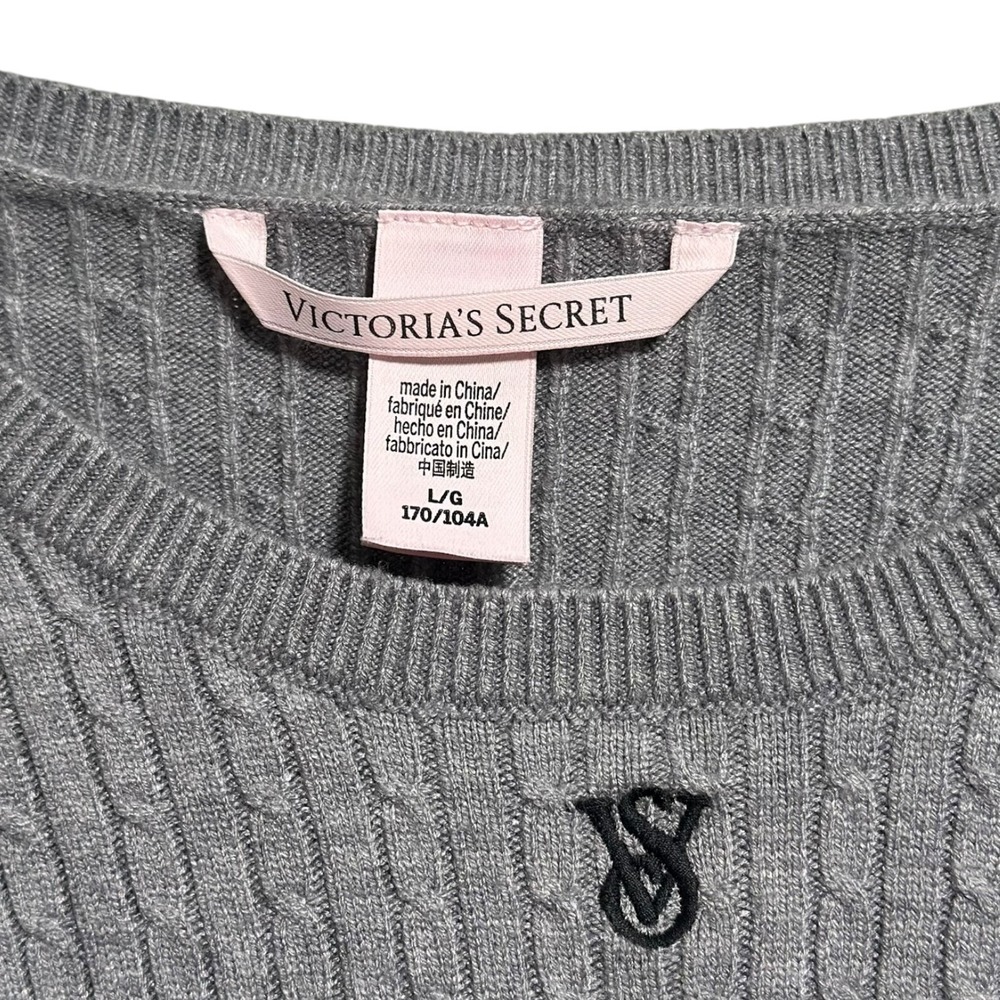 Victoria's Secret Luxe Cable-Knit Crewneck Pullover Sweater Grey Women's Size L - Picture 6 of 7